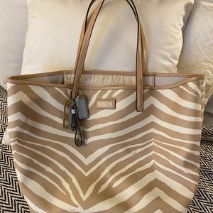 COACH zebra print safari tote
